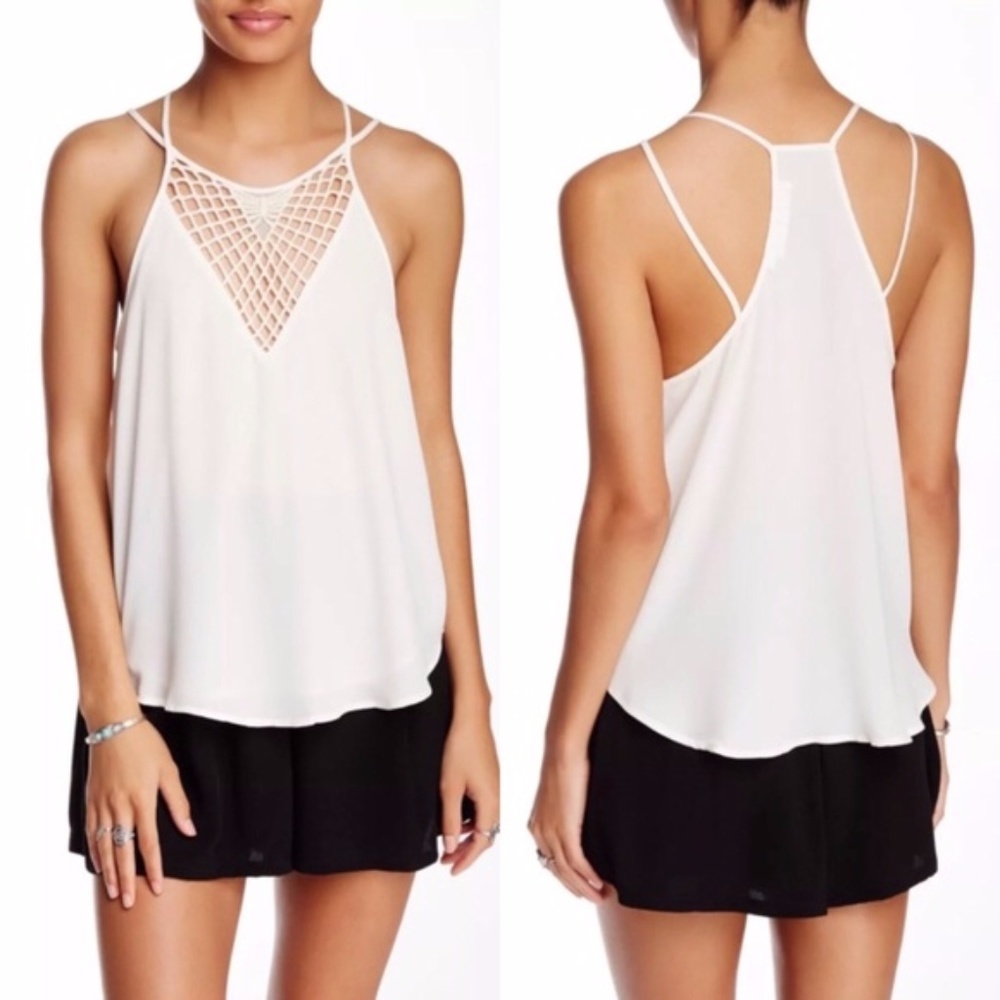 Astr Crochet Front Detail Tank Top Small